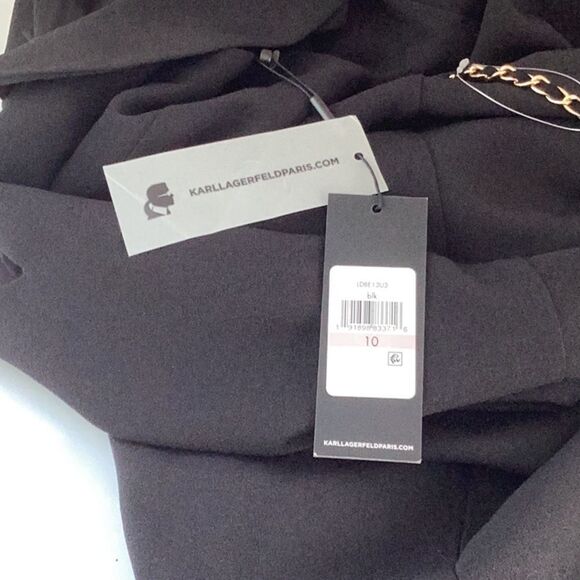 KARL LAGERFELD NWT SLEEVELESS CREPE JUMPSUIT BLACK SIZE 10 CROPPED WIDE LEG - Picture 7 of 8